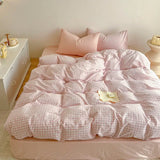 Vintage Cozy Pink Plaid Bedding Set