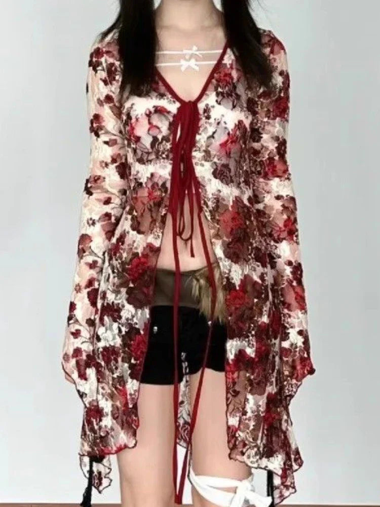 Camisa Jacquard Acampanada de Manga Larga