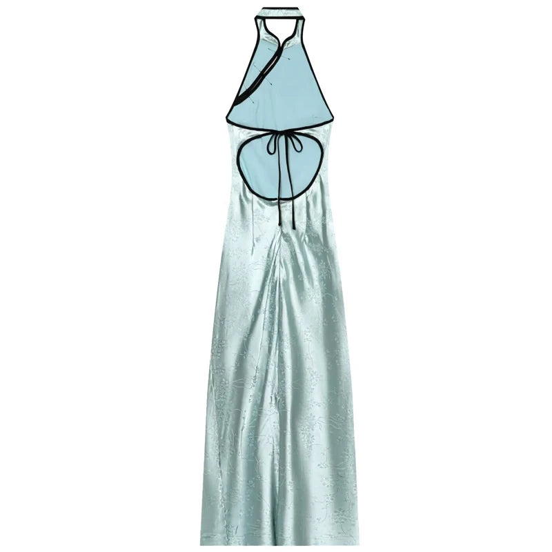 Halter Riviera Qipao Maxi Dress
