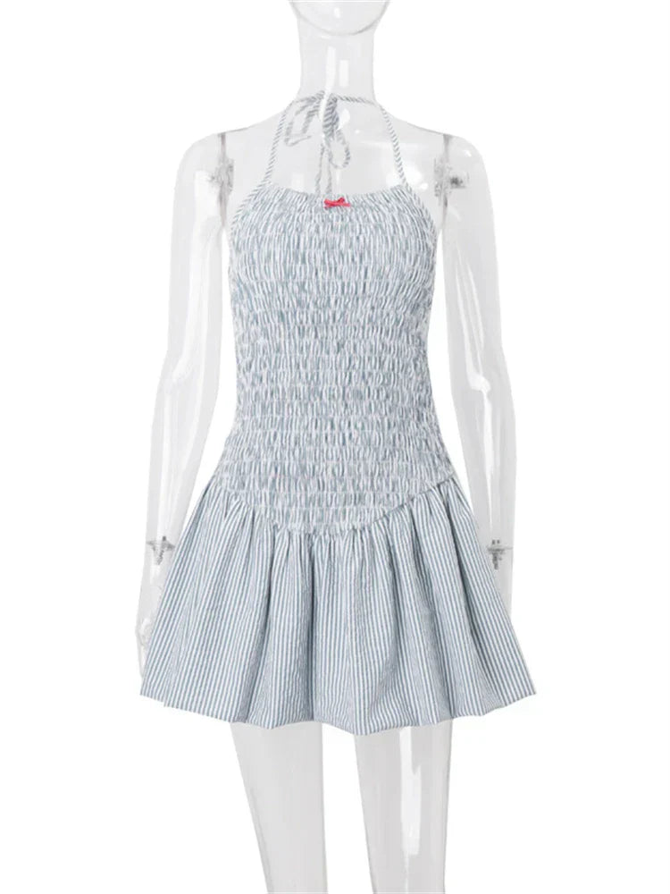 Soft Girl Striped Ruched Mini Dress