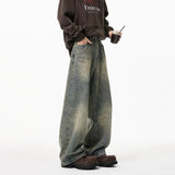 Vintage Distressed Washed Wide Leg Jeans
