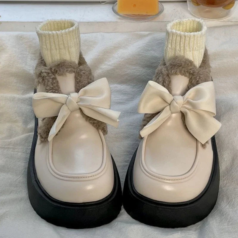 Comfortable Winter Bow Knot Platform Shoes