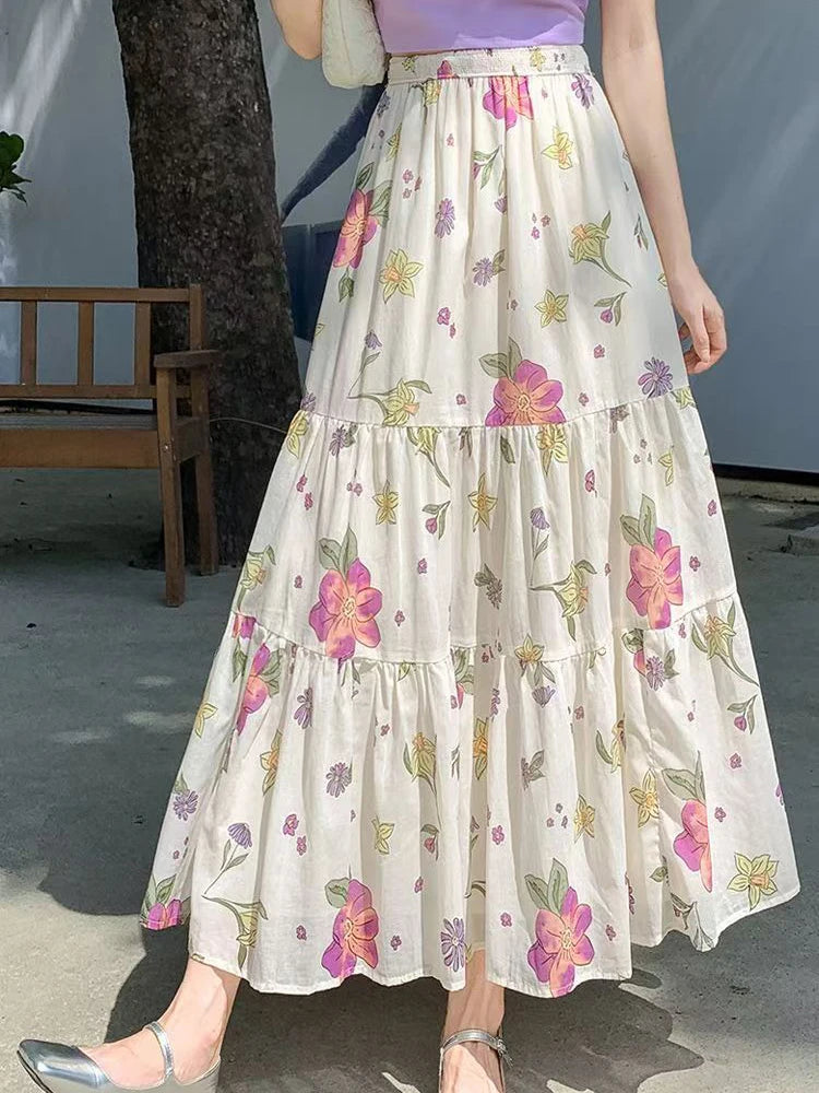 Floral Ruffle Midi Skirt