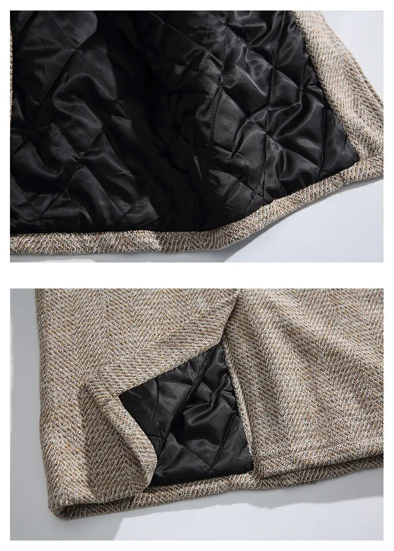 Plaid Woolen Quilted Long Coat