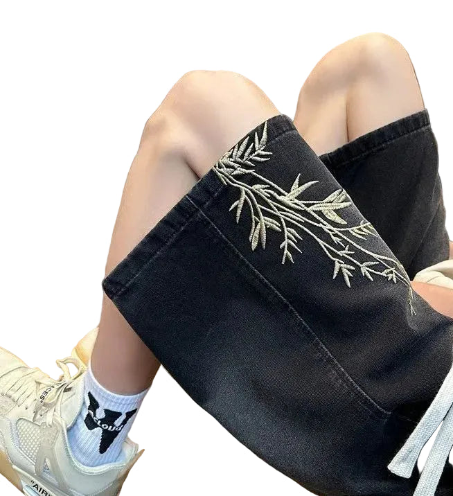 Y2K Floral Embroidered Denim Shorts