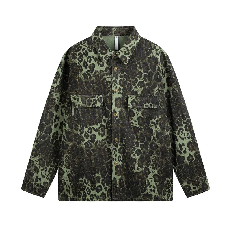 Leopard Green Denim Jacket