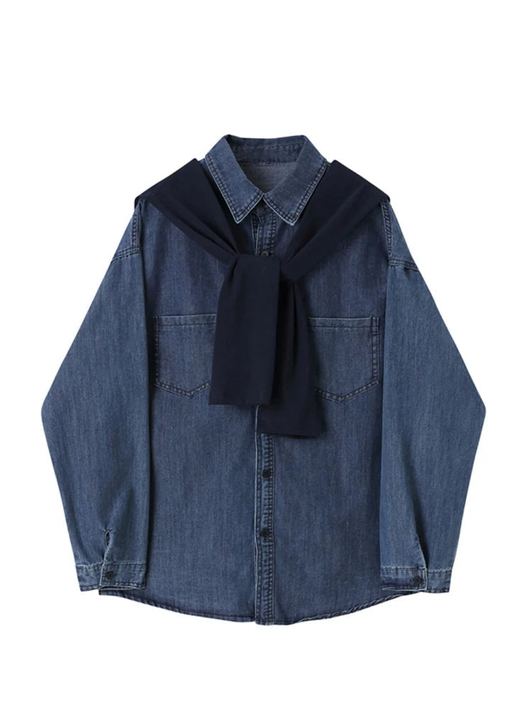 Vintage Denim Cowboy Preppy Style Long Sleeve Shirt