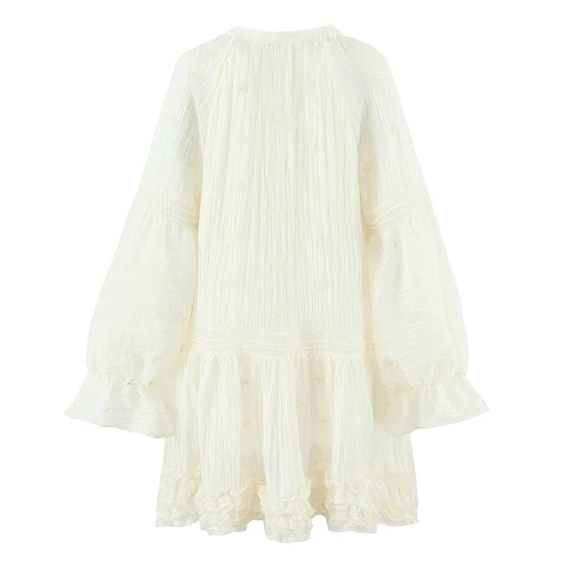 Floral Embroidery Short Dresses Casual Long Sleeve