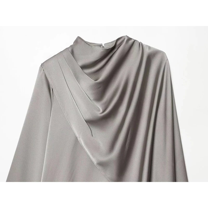 Women Shawl Design Satin Blouse