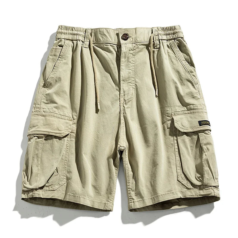 Solid Elastic Waist  Multi Pocket Short