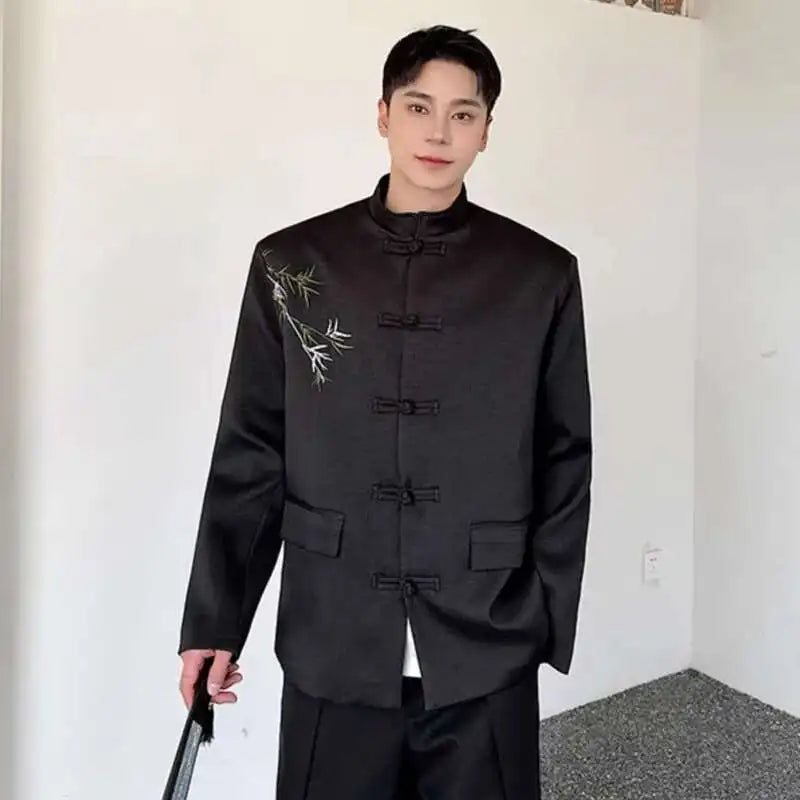 Korean Style Bamboo Pattern Long Sleeve Shirt