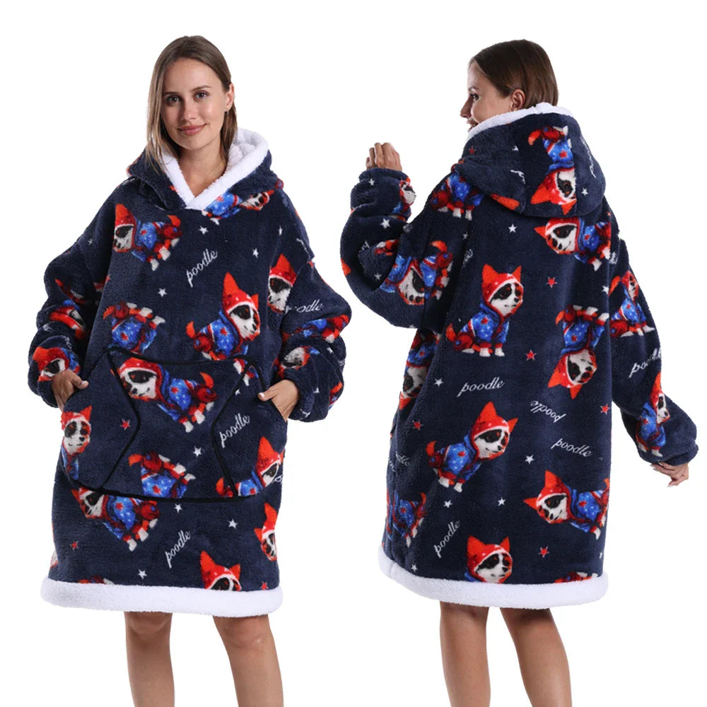 Strawberry Printed Oversized Blanket Hoodie