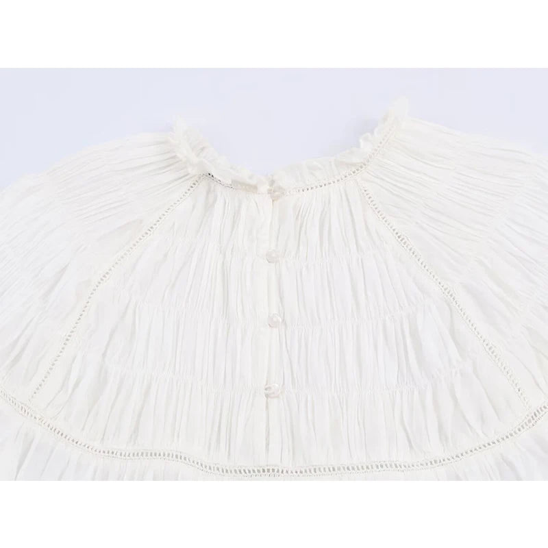 Romantic Honeycomb Smocked White Blouse