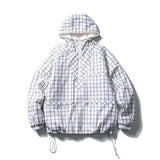 Karierte, dick gefütterte Kapuzen-Windbreaker-Jacke
