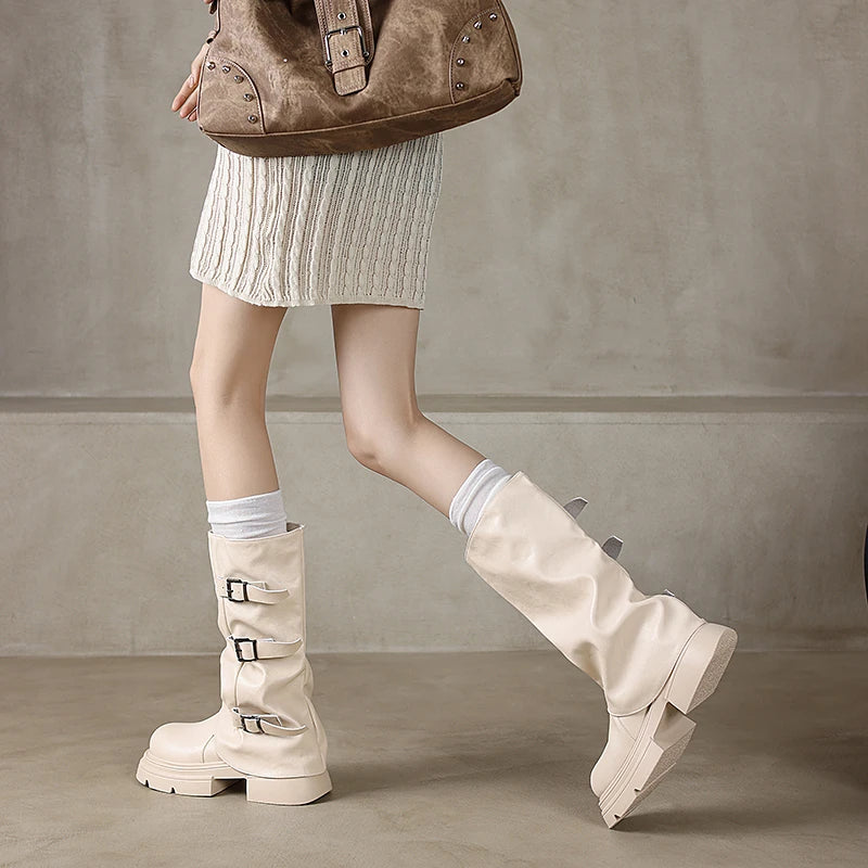 Faux Leather Belted Boots