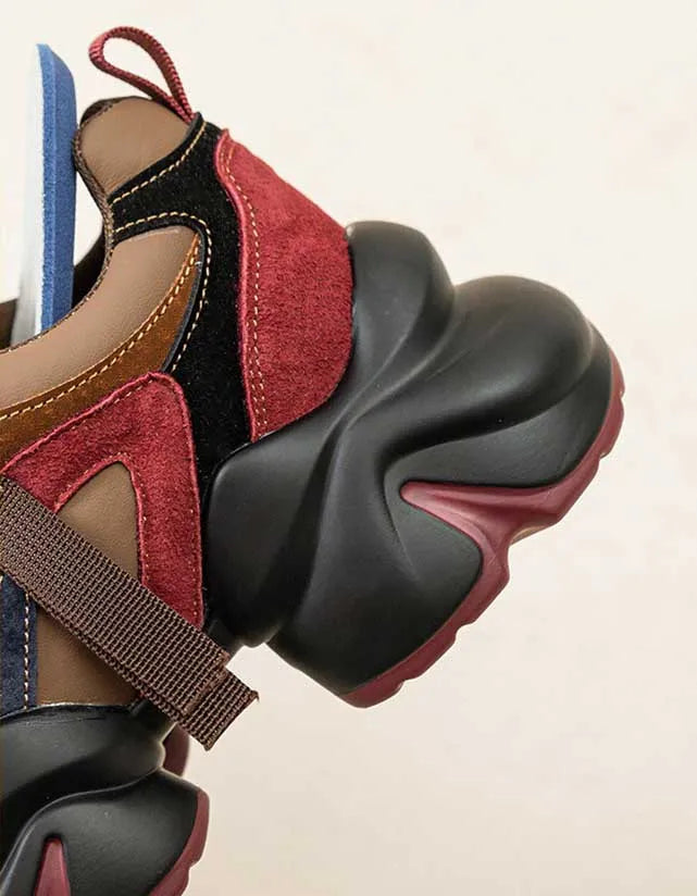 Chunky Leather Plush Color Block Sneakers