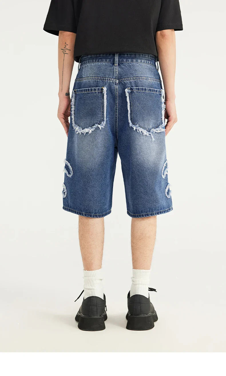 Vintage Patchwork Distressed Denim Cropped Jeans