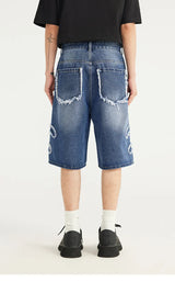 Vintage Patchwork Distressed Denim Cropped Jeans