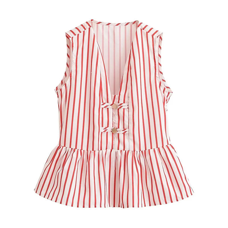 Women's Vertical Striped Sleeveless Blouse