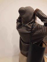 Brown Knitted Striped Hoodie