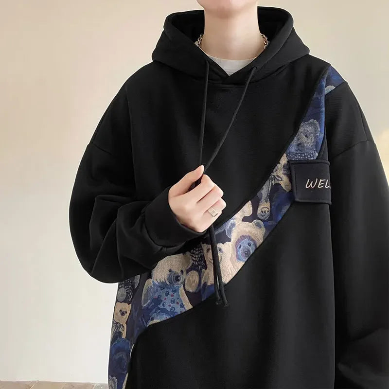Embroidered Bear Pattern Oversized Hoodie