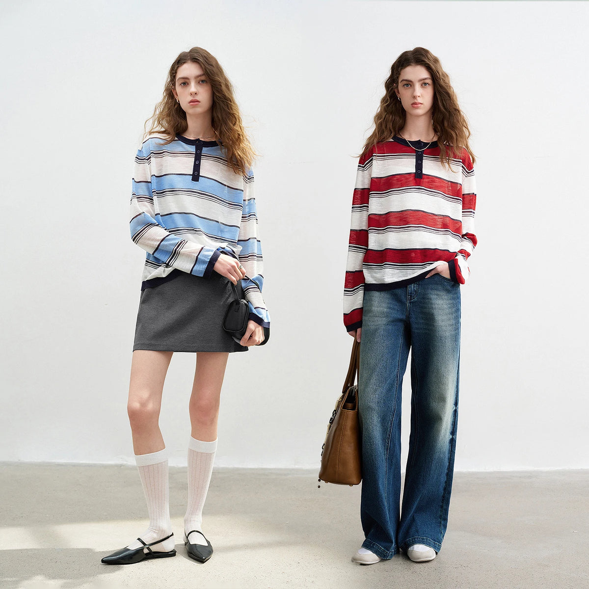 Stripped Linen Button Long Sleeve Top