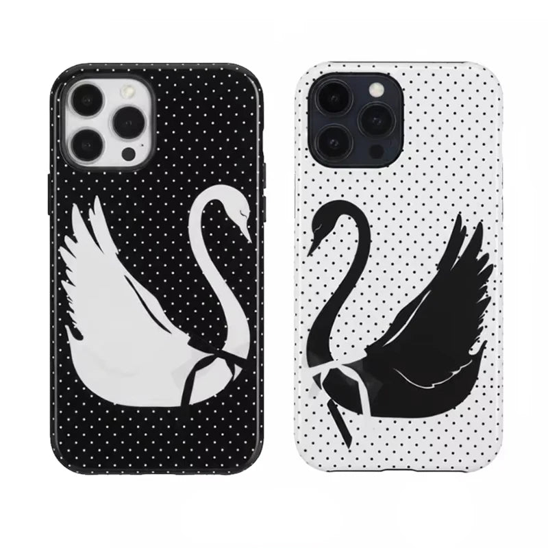 Black & White Swan Polka Dot iPhone Cases