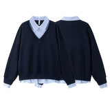 Marineblauer V-Ausschnitt Pullover