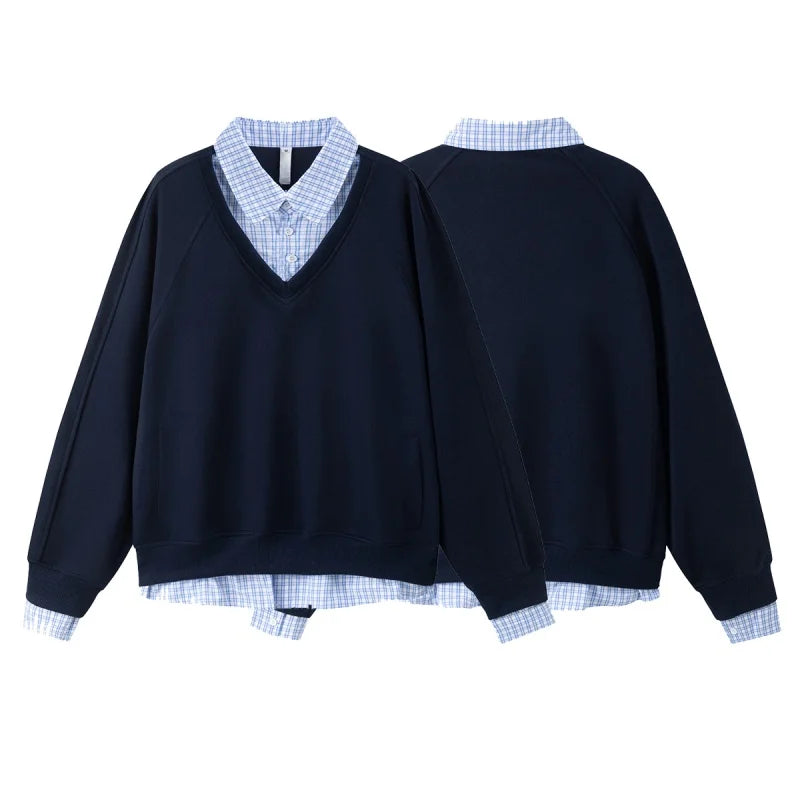 Marineblauer V-Ausschnitt Pullover