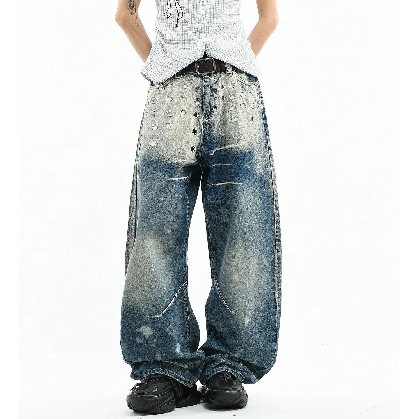 Cyberpunk Washed Wide Leg Jeans