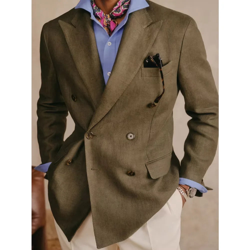 Vintage Cotton Linen Blazer Double Breasted