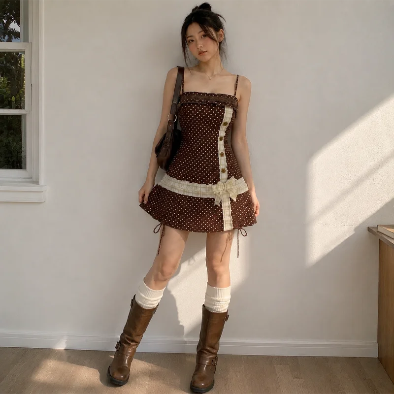 Dark Brown Polka Mini Dress