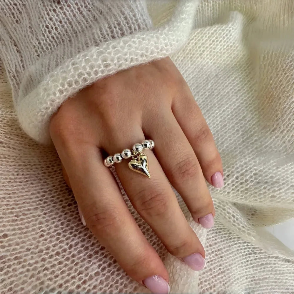 Metal Heart Elastic Rope Ring
