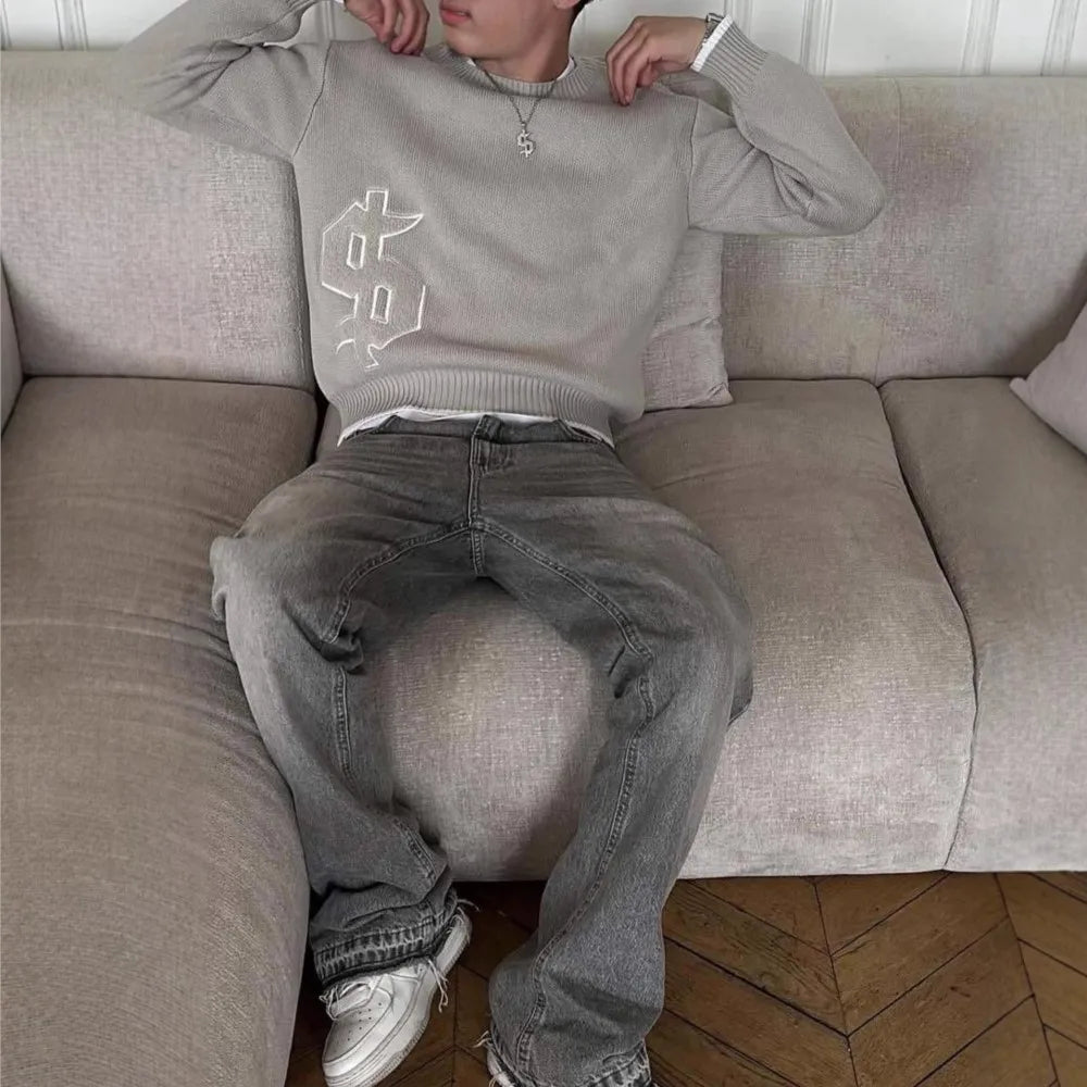 Y2K Gray Knitted Boxy Sweater