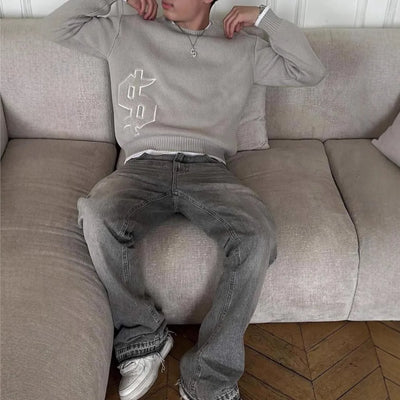 Y2K Gray Knitted Boxy Sweater