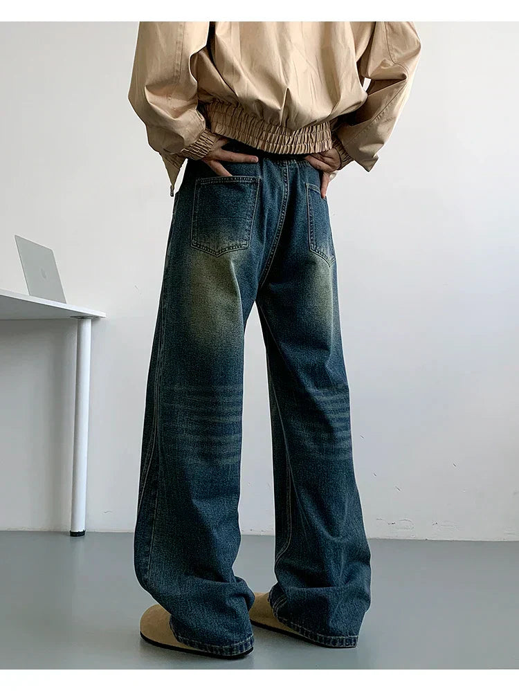 Blue Washed Wide Leg Denim Jeans
