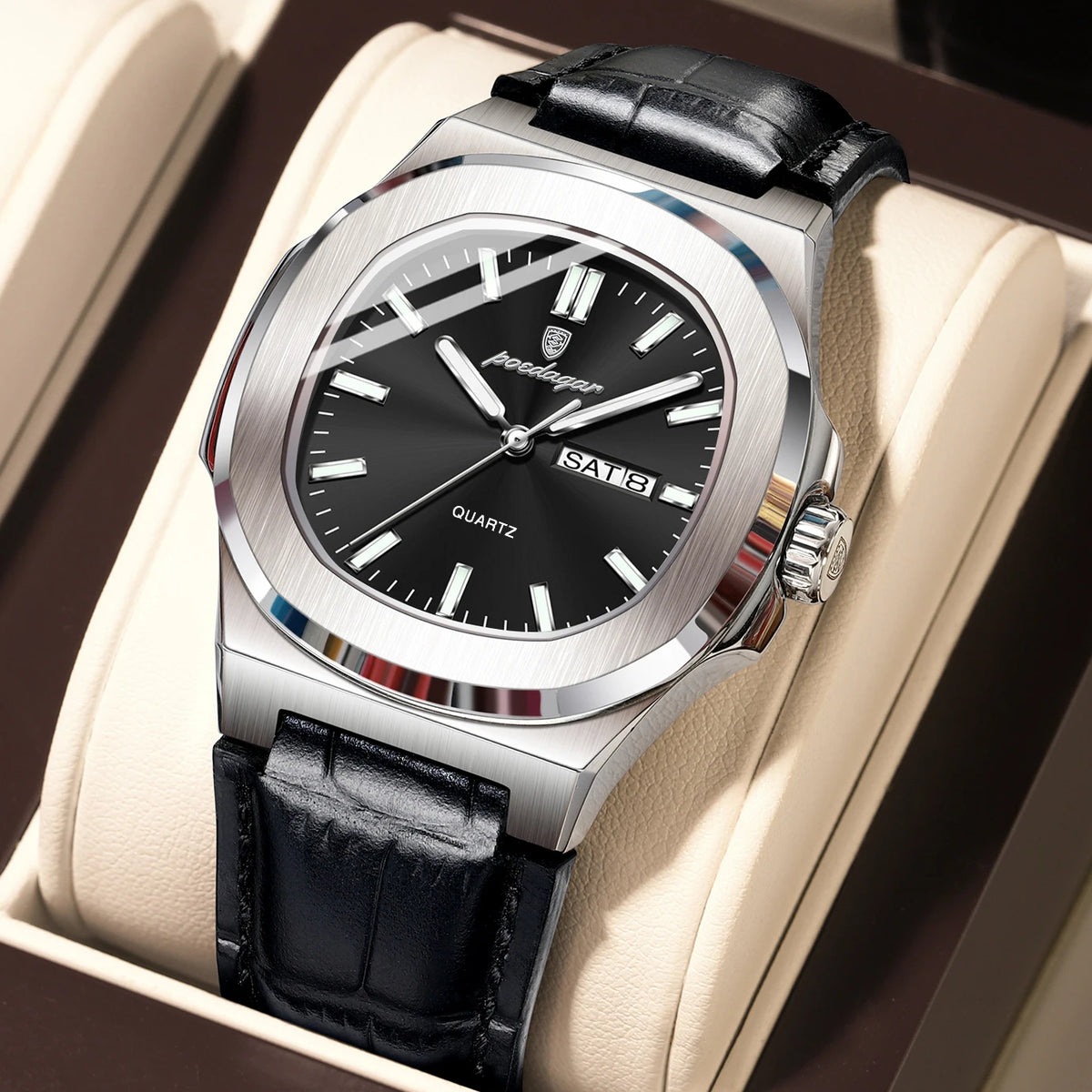 Luxury Week Date Leather Quartz Watch