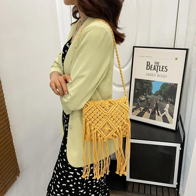 Women Crochet Tassel Beach Bag
