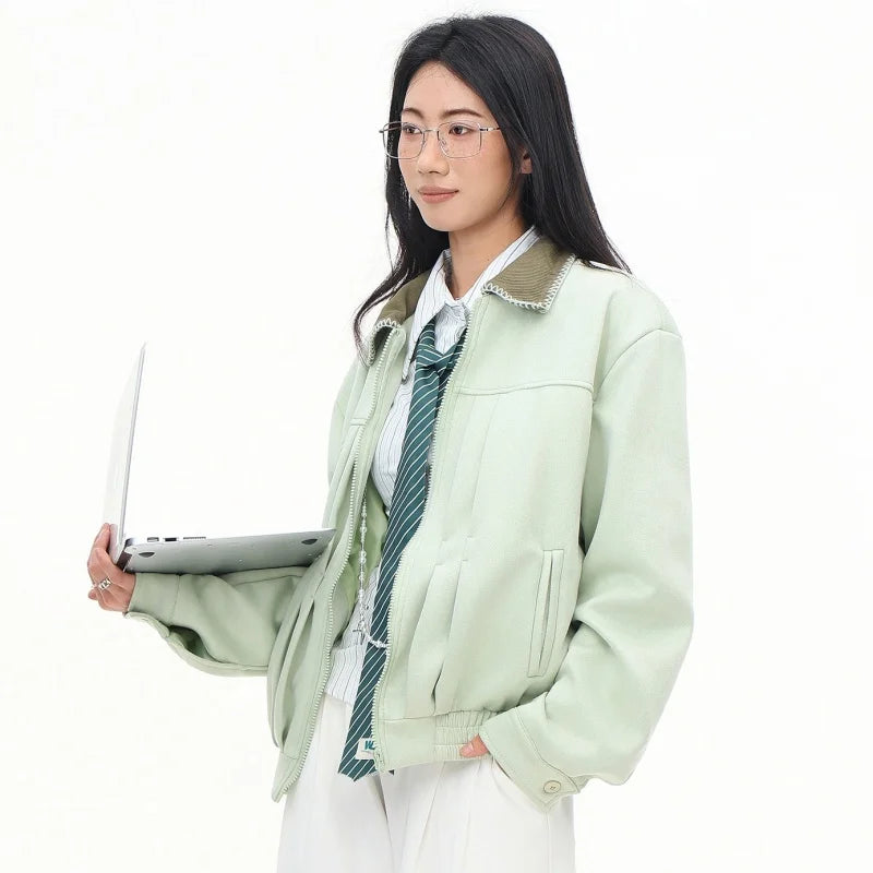 Mint Green Aviator Women's Minimal Varsity Jacket