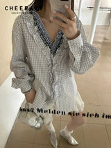 Plaid Oversized Ruffles Shirt