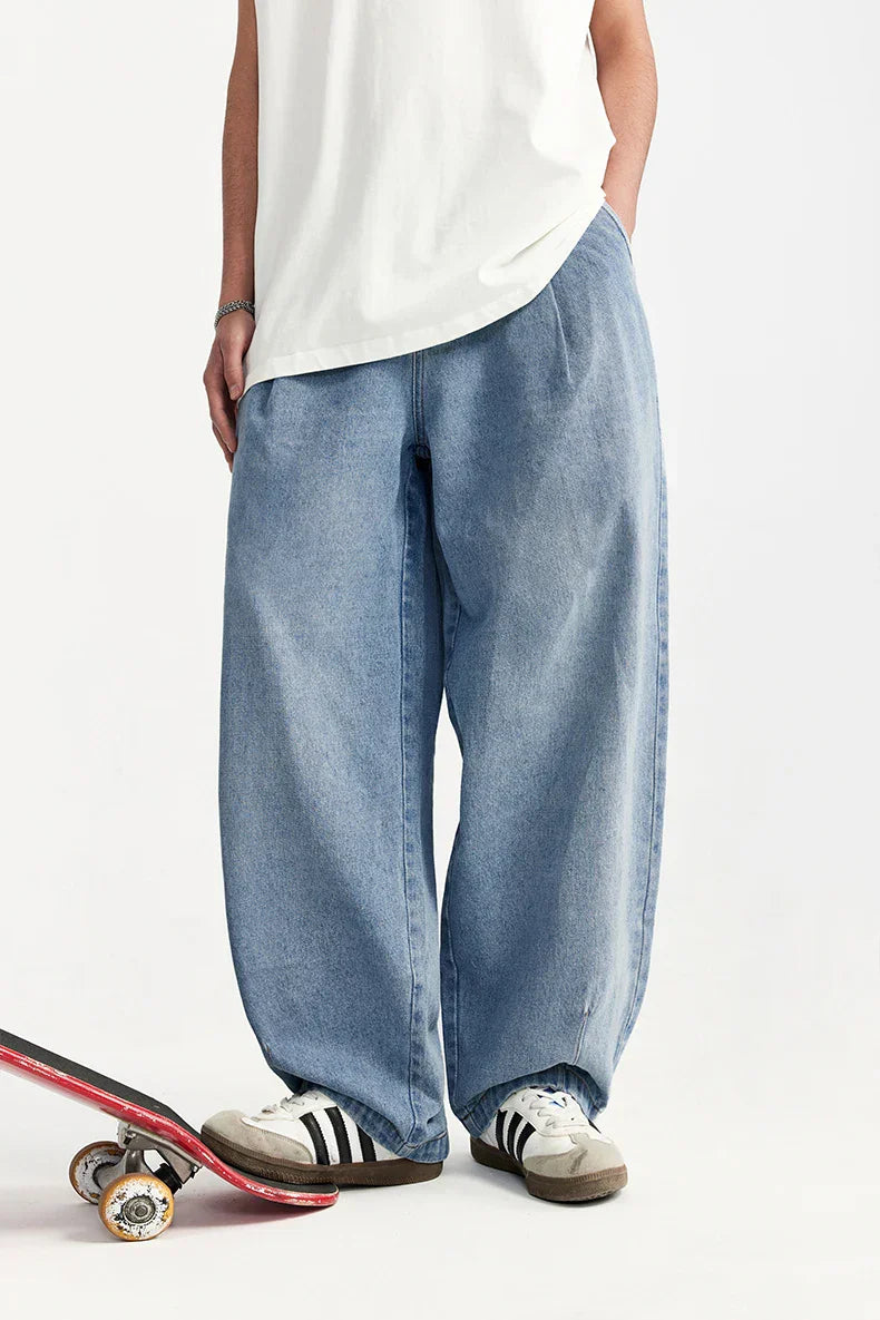 Blue Acid Washed Elastic Low Waist Jeans