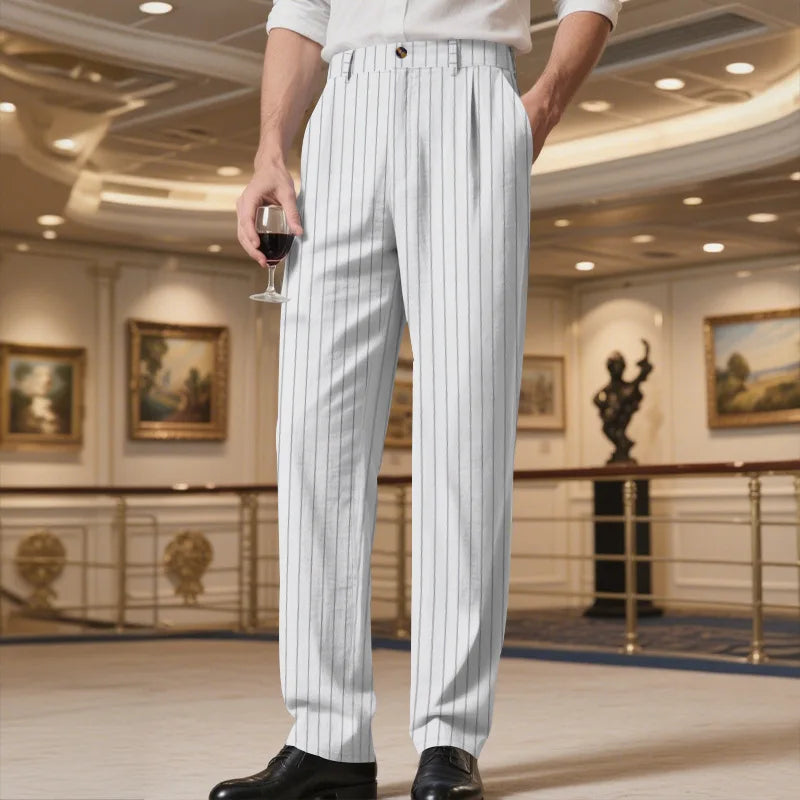 Linen Striped Straight-Leg Old Money Pants