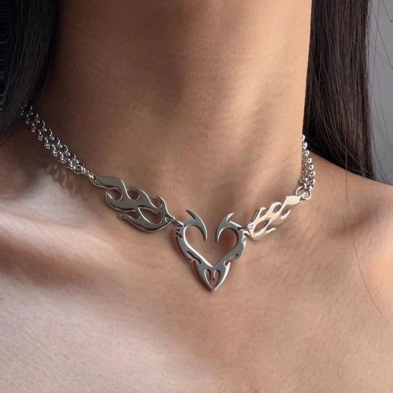 Cyperpunk Flamed Heart Necklace