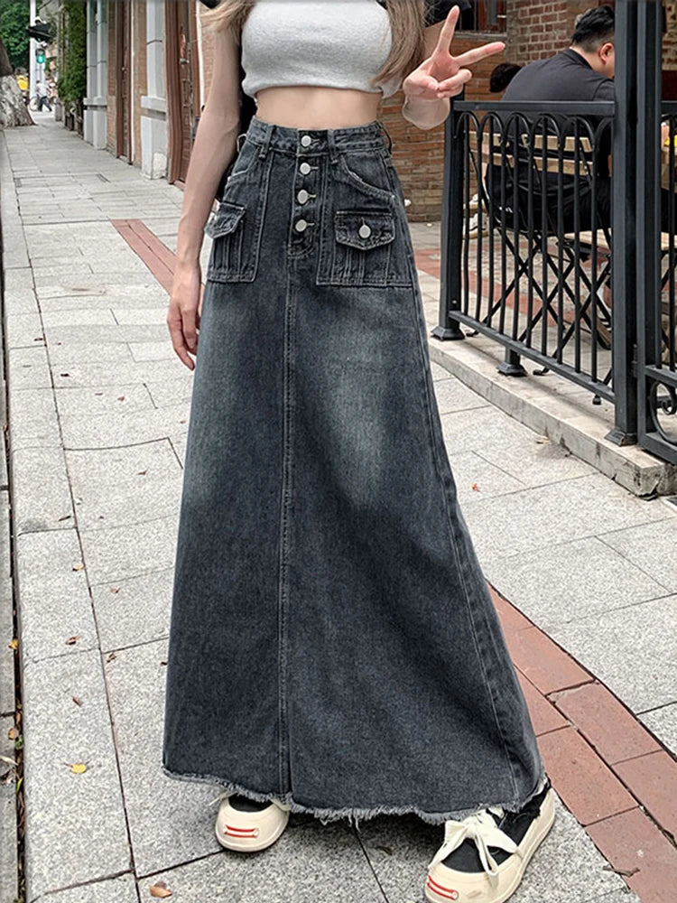 Acubi Vintage Blue Denim Maxi Skirt