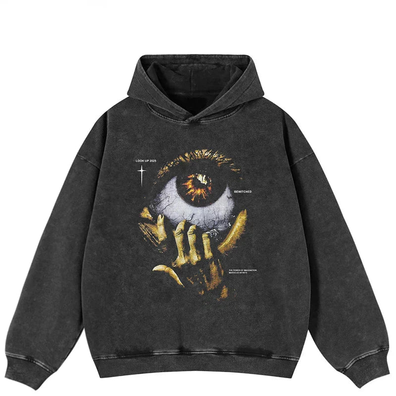 Hip-Hop Evil Eye Black Washed Hoodie