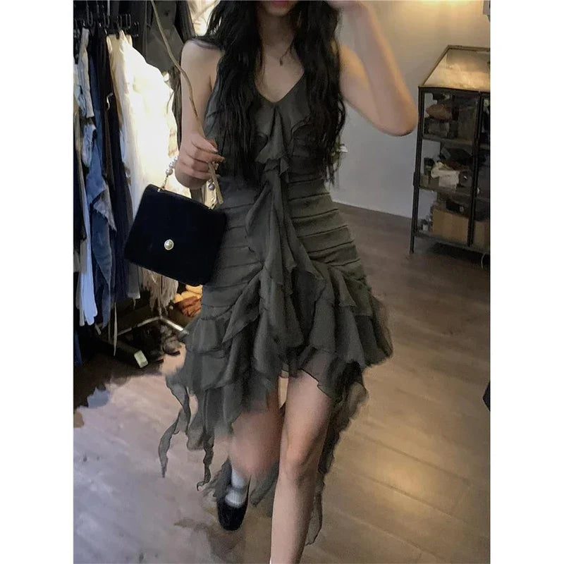 Gothic Rüschen unregelmäßiges Minikleid Damen