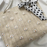 Bow-Tie Embroidery Daisy Shoulder Bag