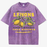 Fresh Lemon Fruit Print Washed T-Shirt
