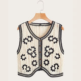 Sheer Floral Crochet Sleeveless Waistcoat T-Shirt