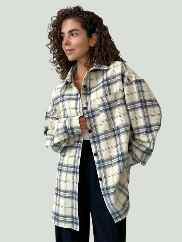 Women's Oversized Plaid Turn Down Shirt